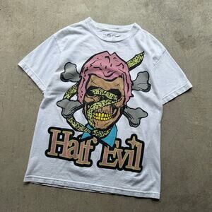 Mens 333 Half-Evil Skull Skeleton Fire Graphic Tee M